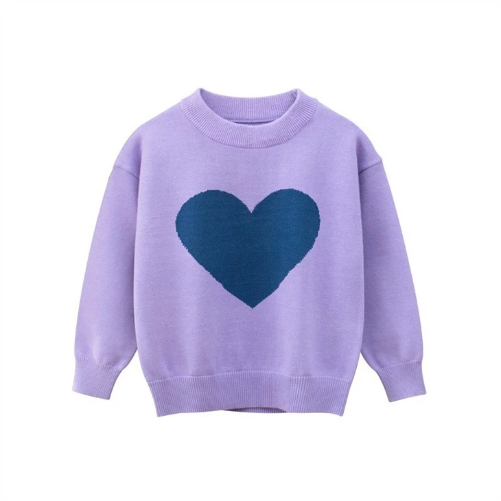 Girls Jacquard Heart Top Pullover Sweater